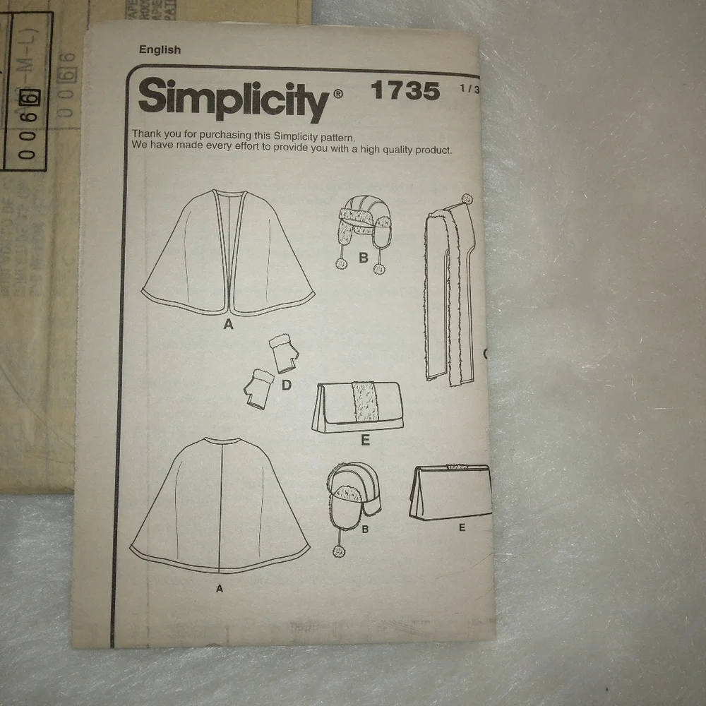 Simplicity 1735 Misses Cape Hood Hat Purse